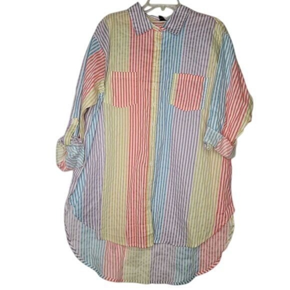 VTG Rouge Women's 2X Striped Preppy Boyfriend Shirt Tunic Top Beachy Lagenlook - Picture 3 of 11